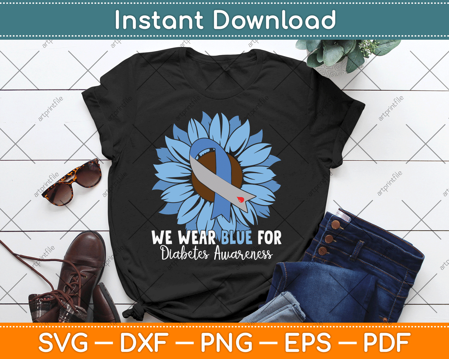 We Wear Blue For Diabetes Awareness SVG Digital Cutting File
