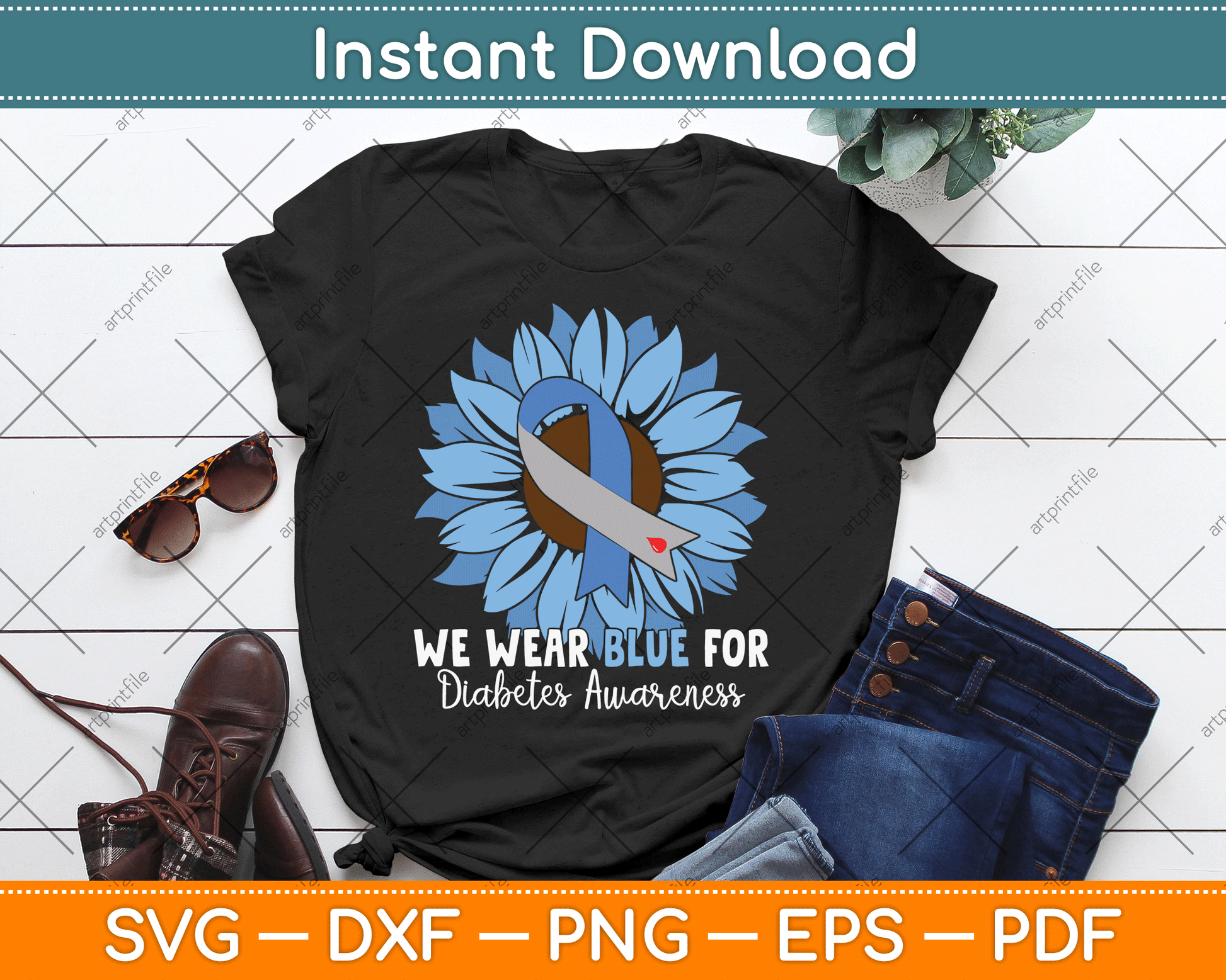 We Wear Blue For Diabetes Awareness SVG Digital Cutting File