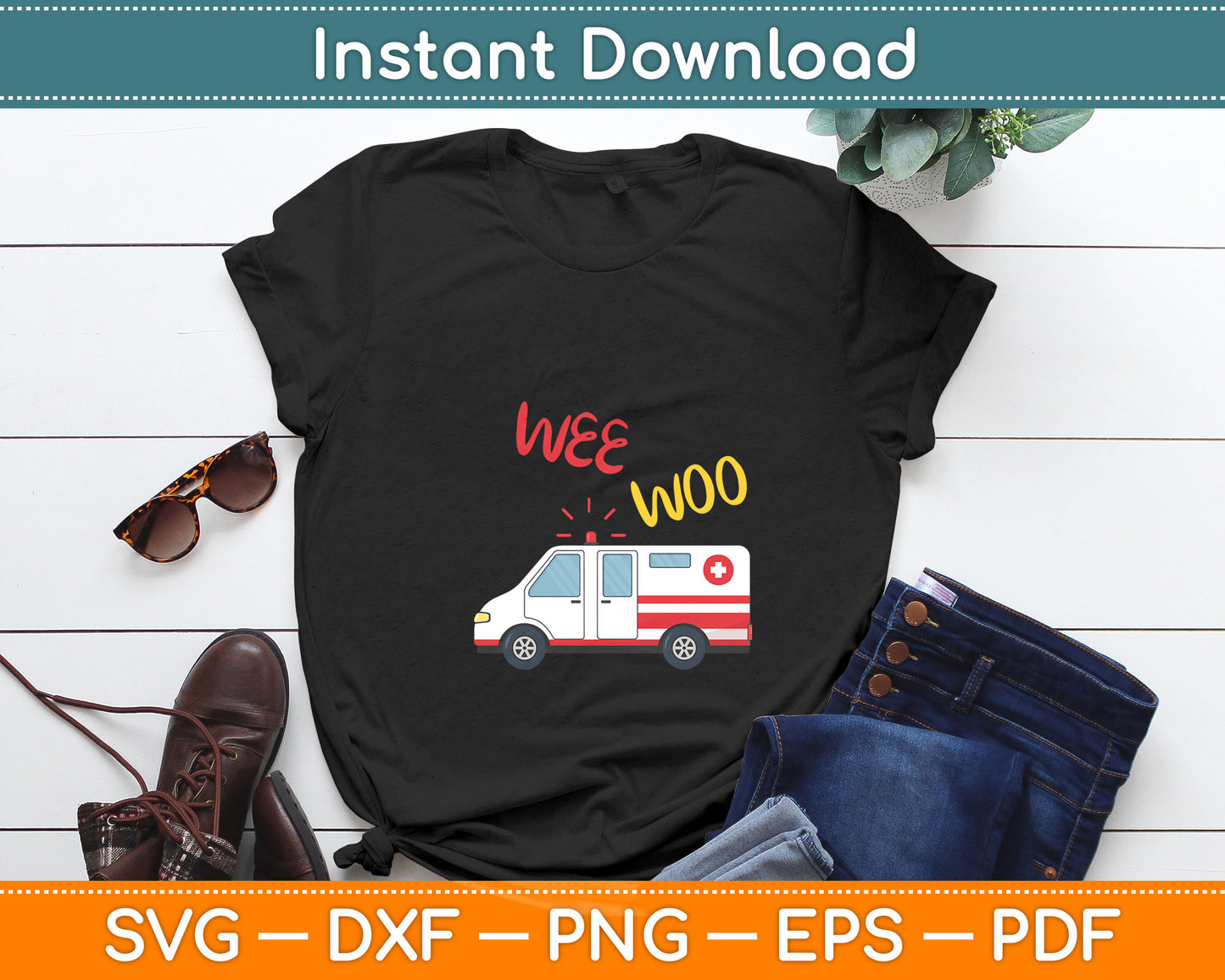 Wee Woo Ambulance AMR Funny EMS EMT Paramedic Svg Digital Cutting File