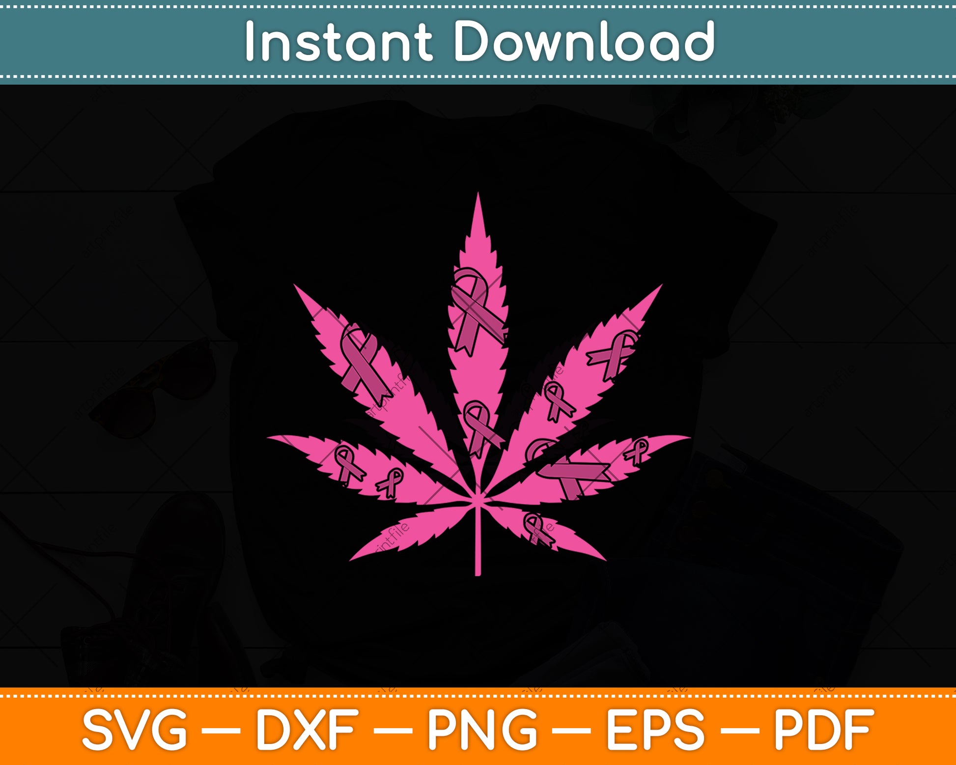 Weed Marijuana Pink Breast Cancer Svg Png Dxf Digital Cutting File