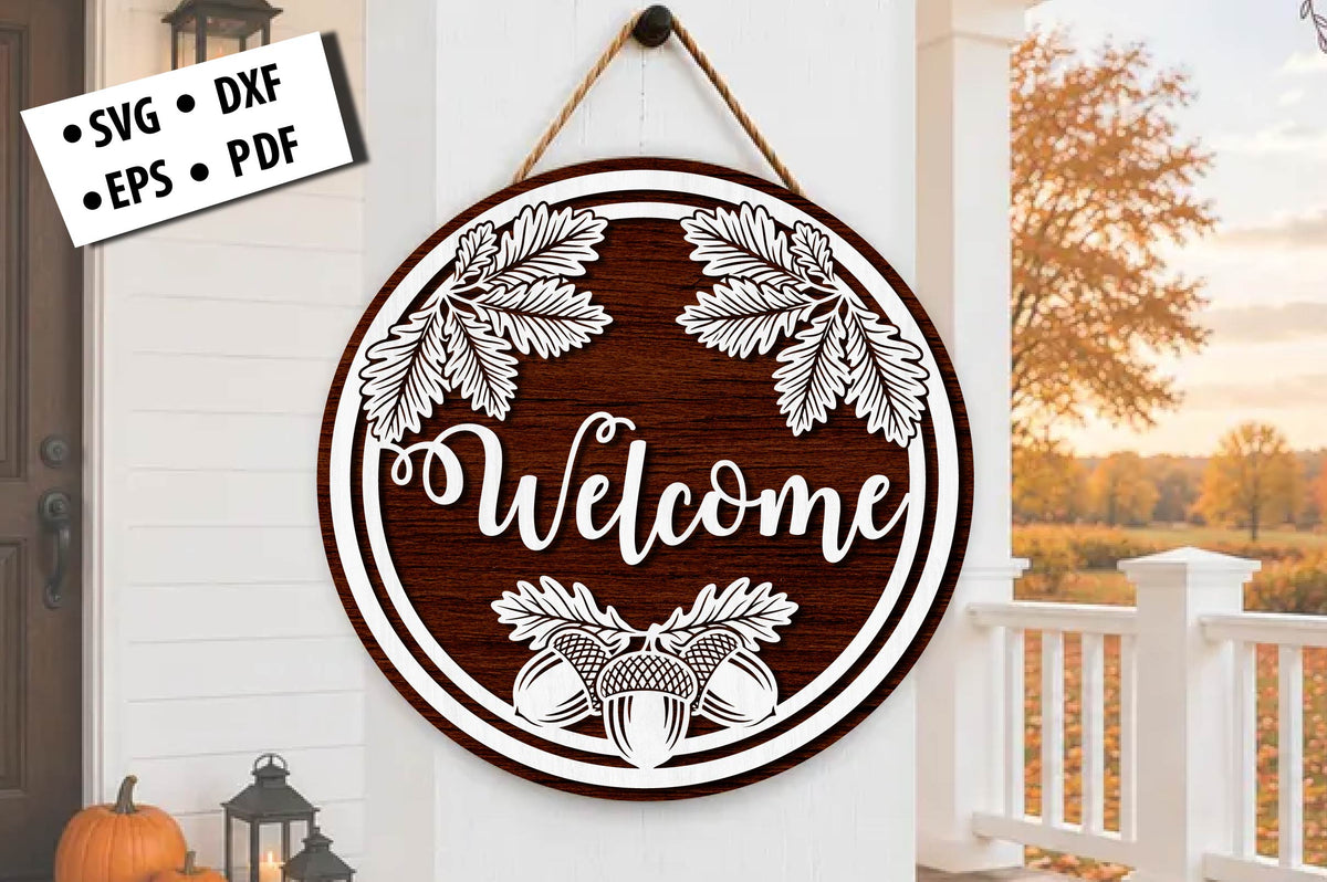 Welcome Fall Door Hanger Laser Cut SVG