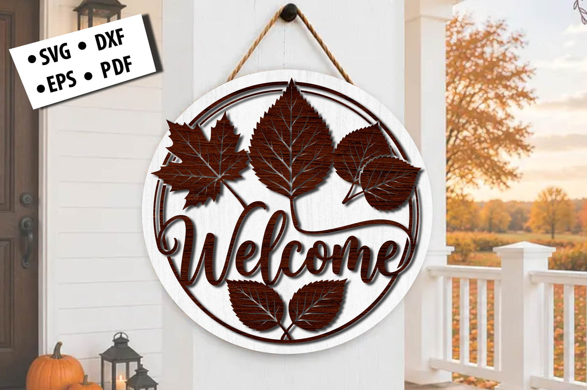 Welcome Autumn Leaves Laser Cut SVG