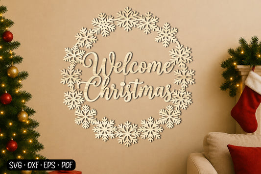 Welcome Christmas Wreath Laser Cut SVG | Christmas Wreath SVG Design