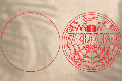 Welcome Halloween Sign Laser Cut SVG | Spider Web Pumpkin Haunted Cemetery SVG