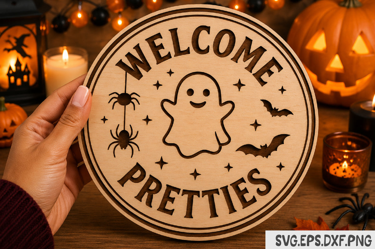 Welcome Pretties Ghost Halloween Sign SVG