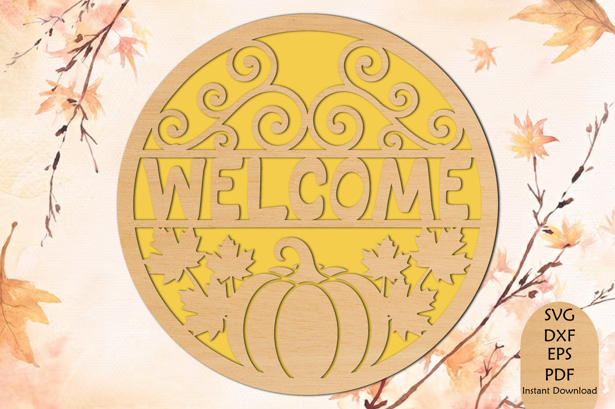 Welcome Pumpkin Door Hanger Laser Cut SVG