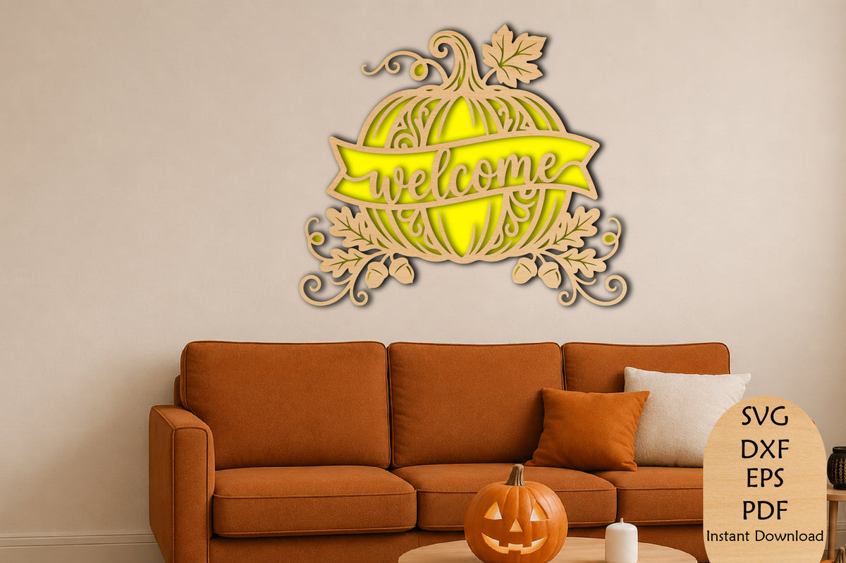 Welcome Pumpkin Door Hanger SVG Laser Cut File