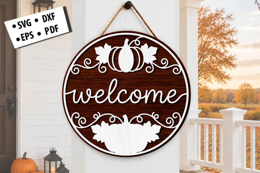 Welcome Pumpkin Vine Fall Laser Cut SVG