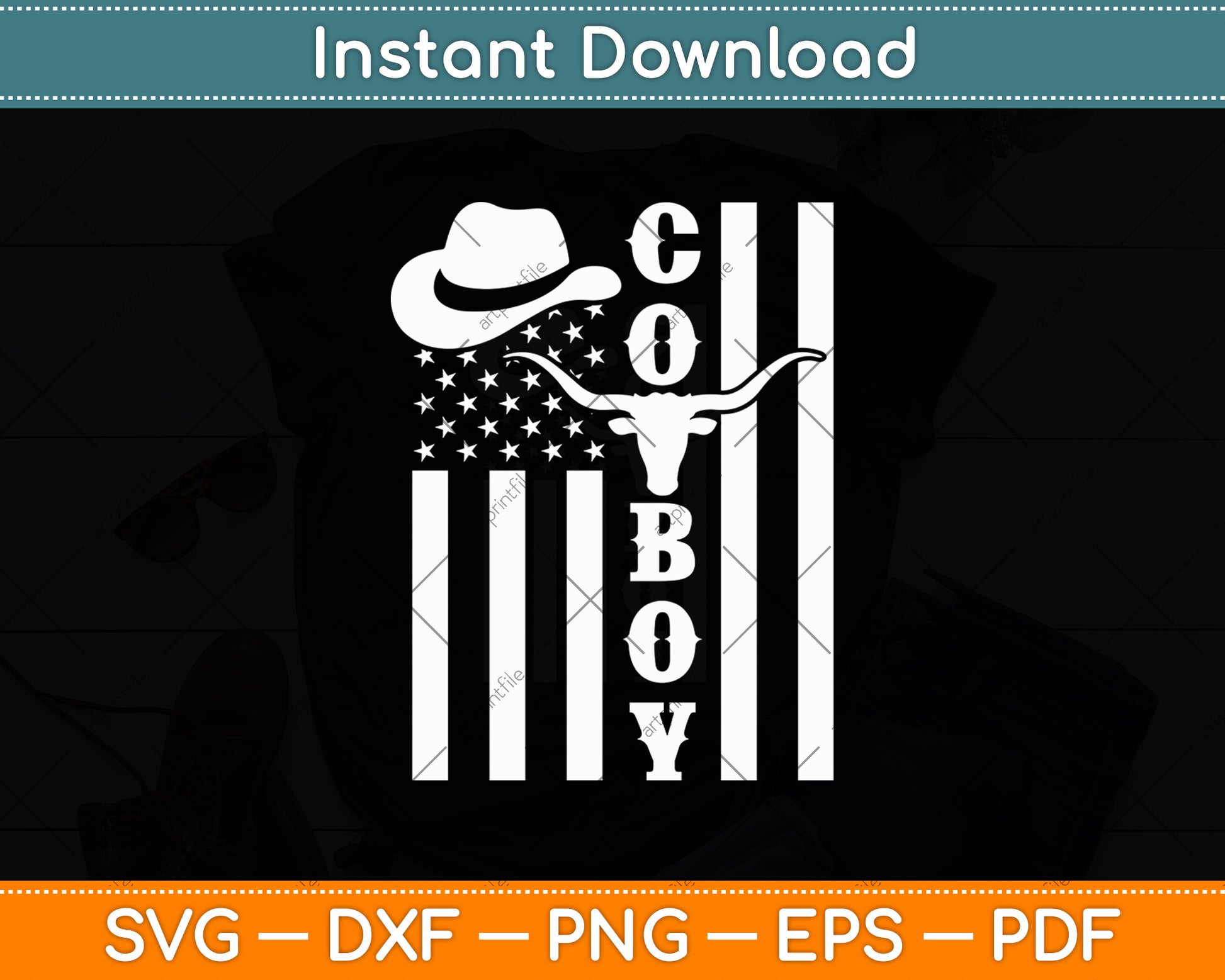 Western American Flag Retro Cowboy Svg Digital Cutting File