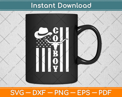 Western American Flag Retro Cowboy Svg Digital Cutting File