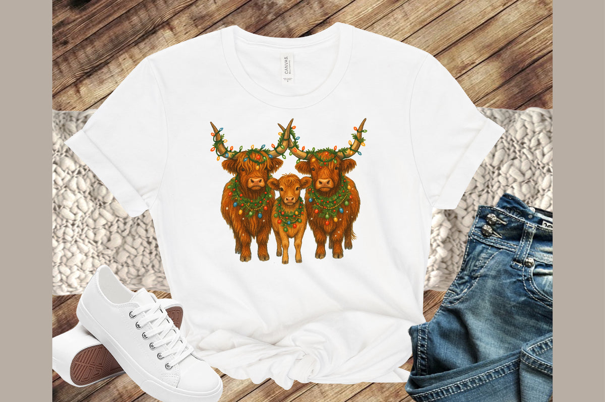 Watercolor Western Christmas Highland Cow Family Clipart Country Holiday PNG