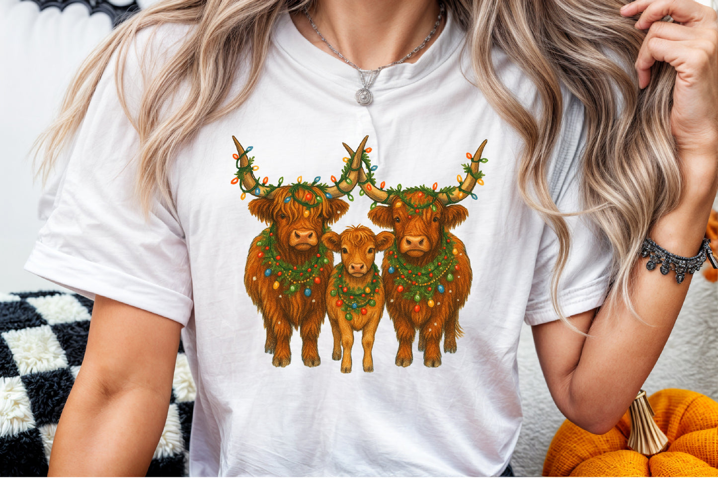 Watercolor Western Christmas Highland Cow Family Clipart Country Holiday PNG