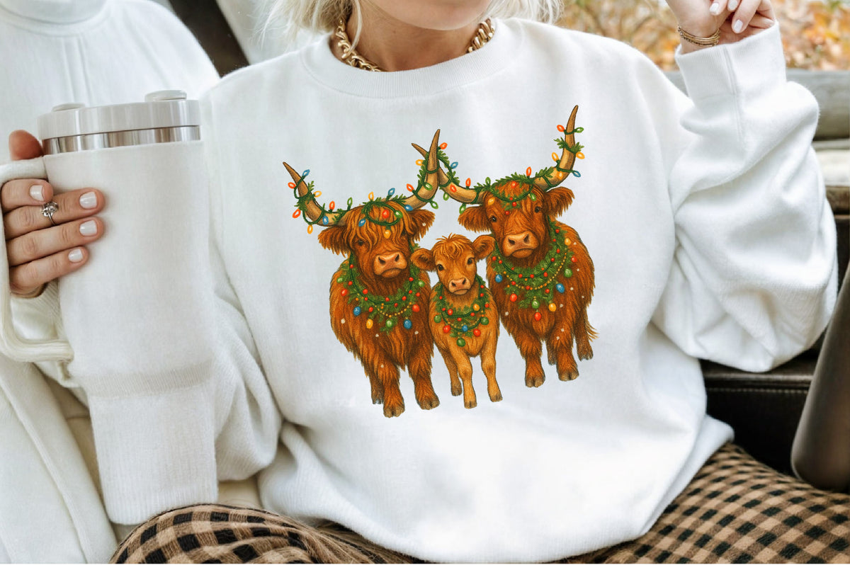 Watercolor Western Christmas Highland Cow Family Clipart Country Holiday PNG