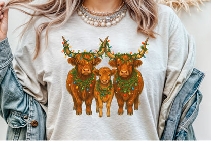 Watercolor Western Christmas Highland Cow Family Clipart Country Holiday PNG