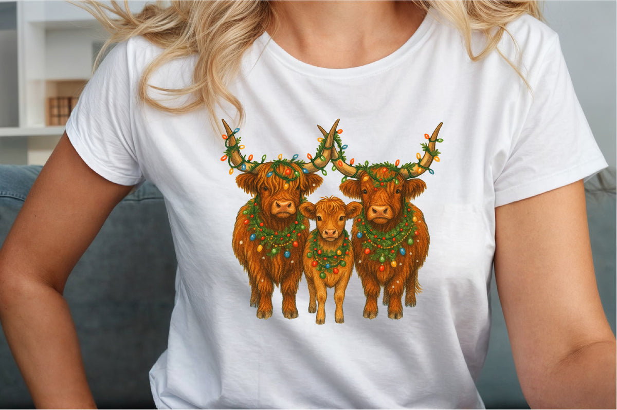 Watercolor Western Christmas Highland Cow Family Clipart Country Holiday PNG