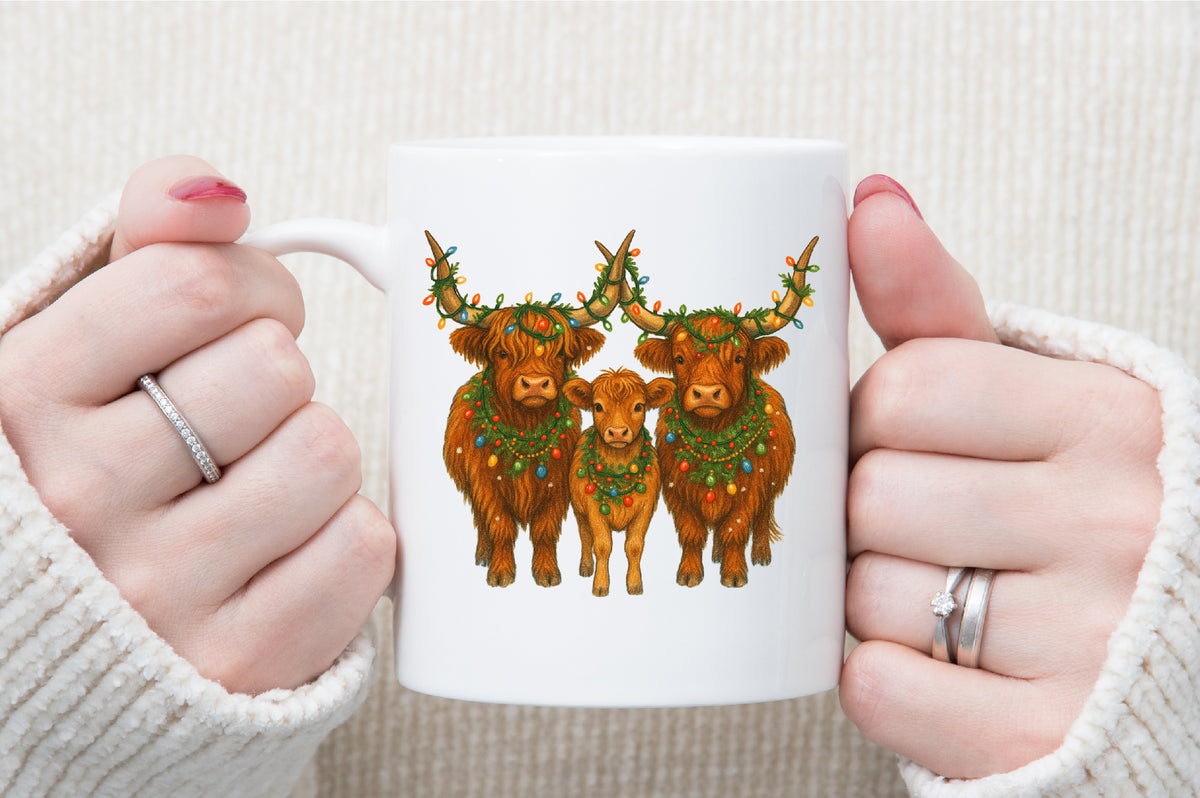 Watercolor Western Christmas Highland Cow Family Clipart Country Holiday PNG