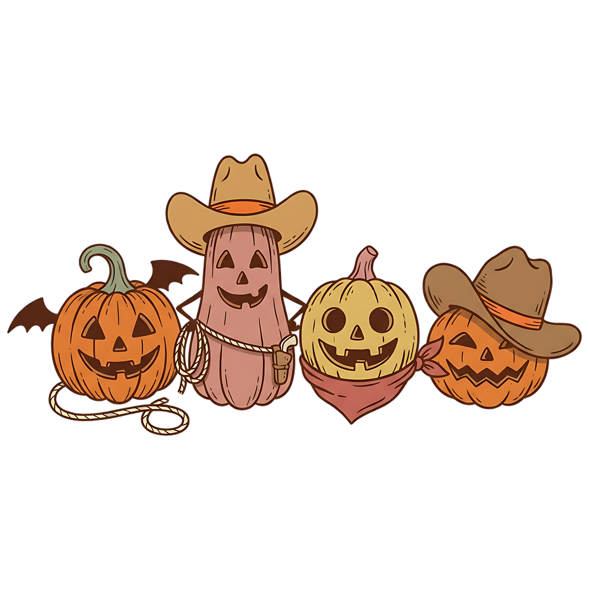 Western Cowboy Pumpkins Halloween PNG