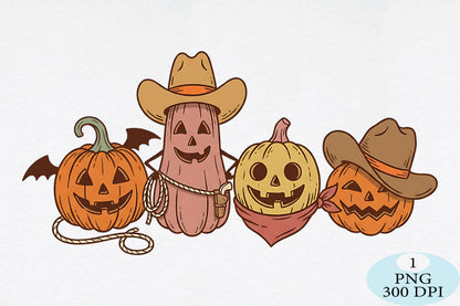 Western Cowboy Pumpkins Halloween PNG