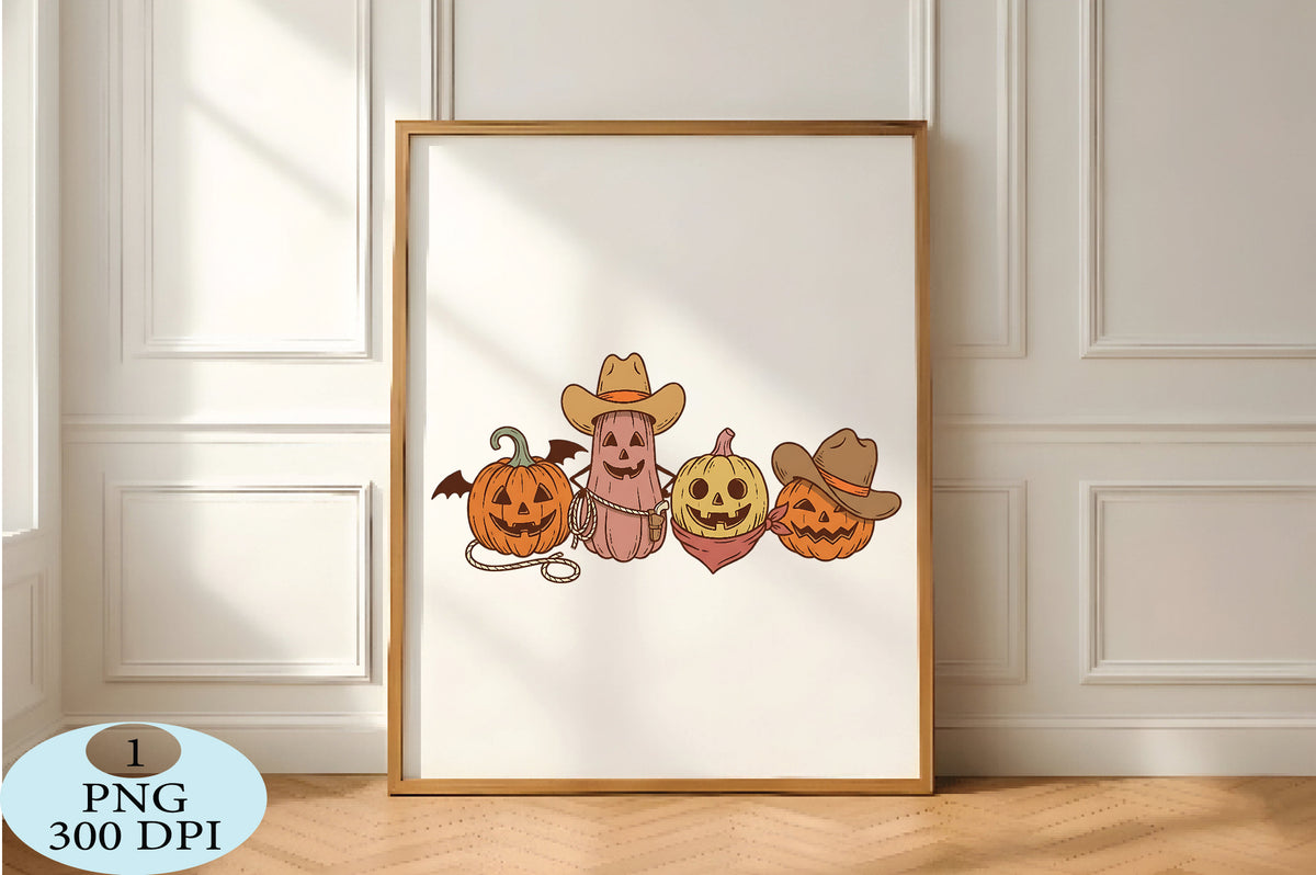 Western Cowboy Pumpkins Halloween PNG