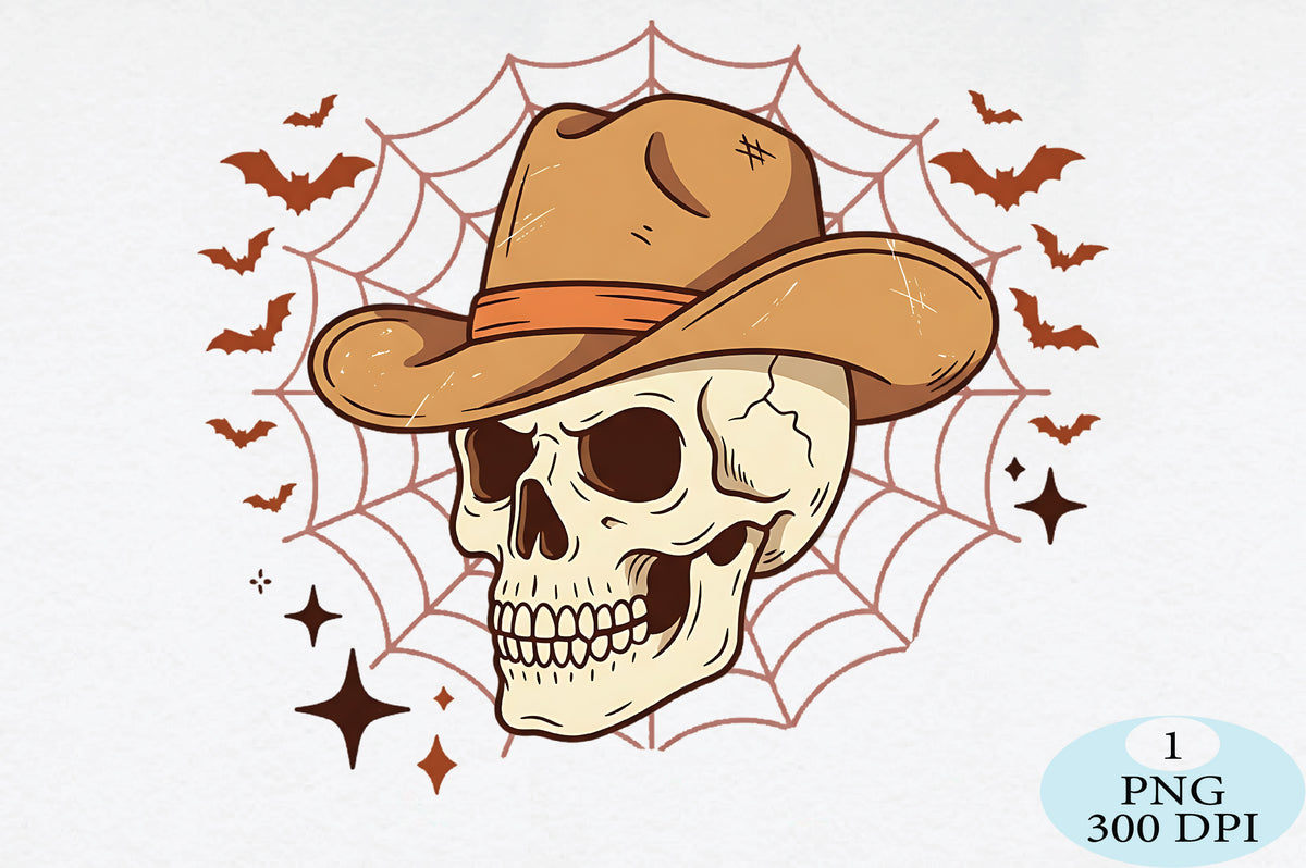Western Cowboy Skull Halloween PNG