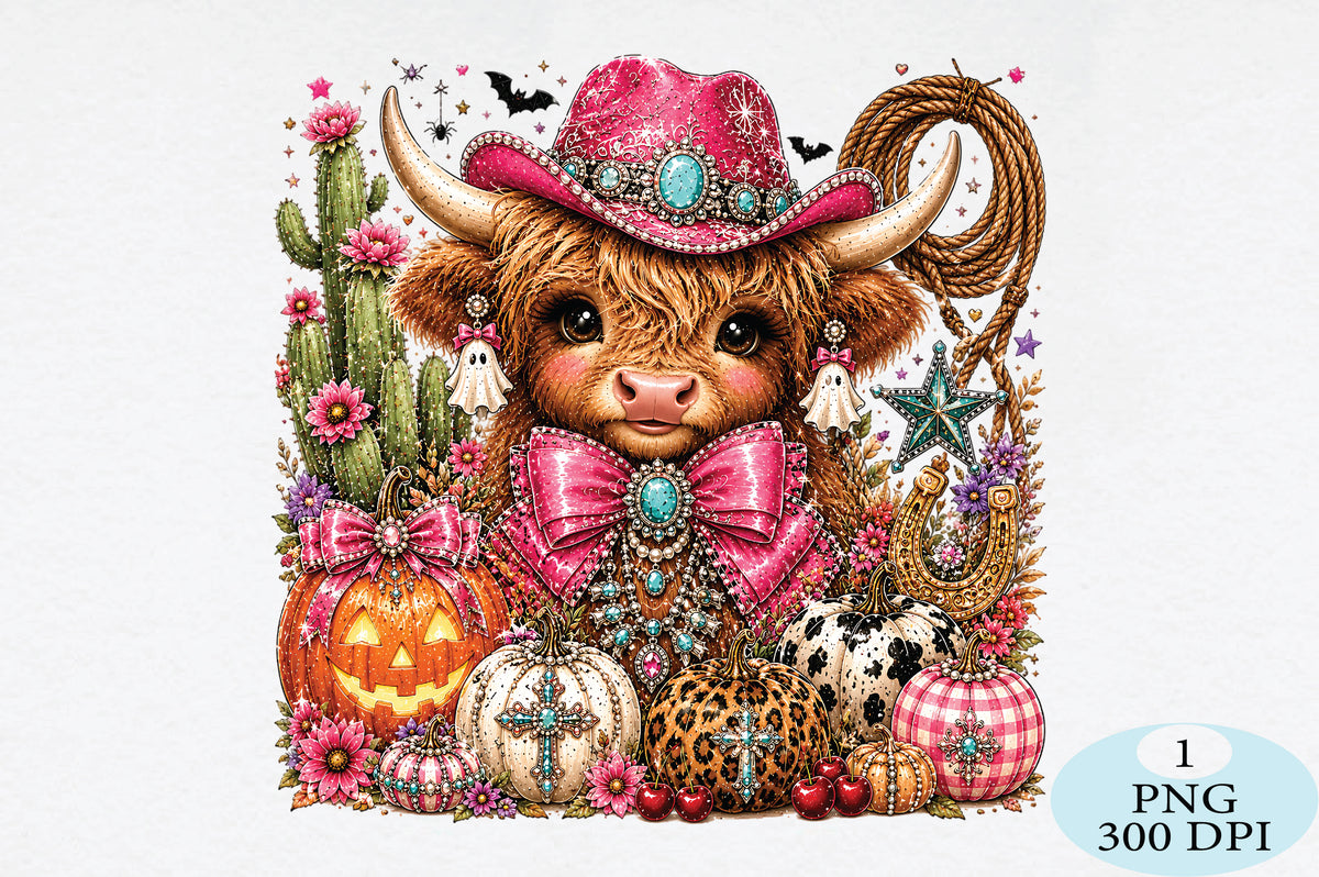 Western Halloween Highland Cow PNG