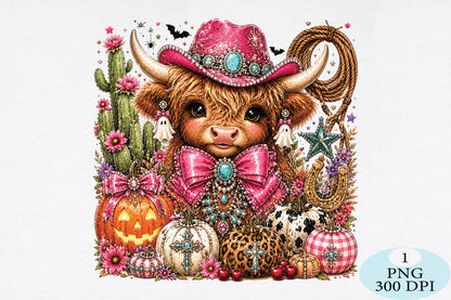 Western Halloween Highland Cow PNG