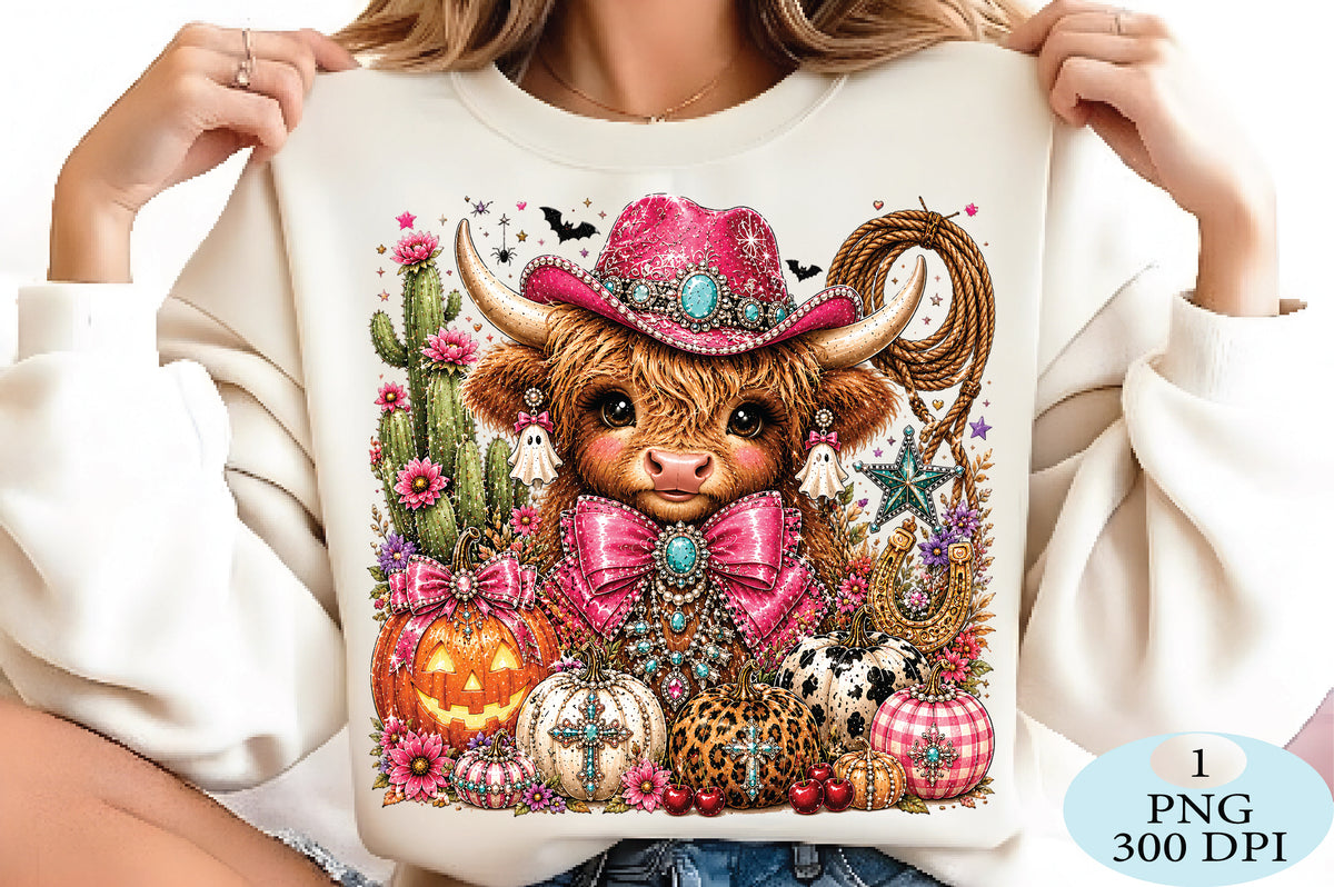 Western Halloween Highland Cow PNG