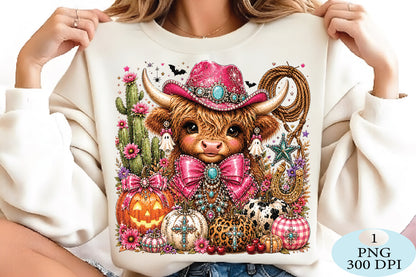 Western Halloween Highland Cow PNG