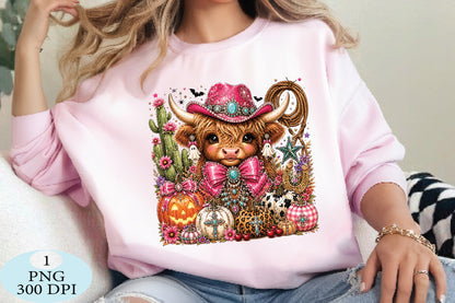 Western Halloween Highland Cow PNG