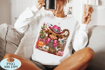 Western Halloween Highland Cow PNG
