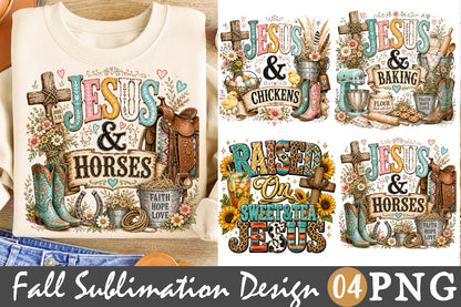 Western Jesus PNG Cowgirl Faith Horses Country Sublimation Design