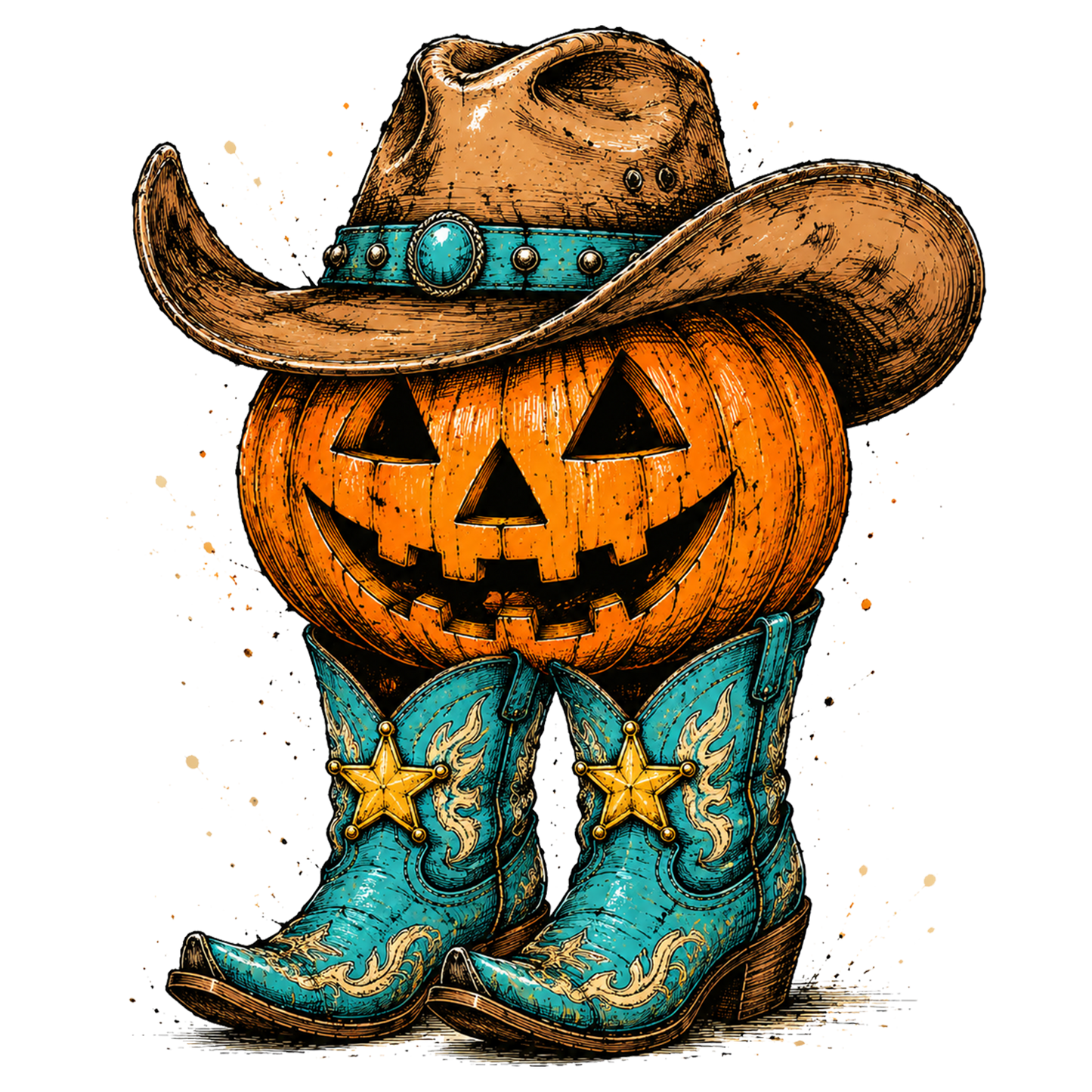 Western Halloween Pumpkin PNG  Cowboy Hat Boots Jack O Lantern