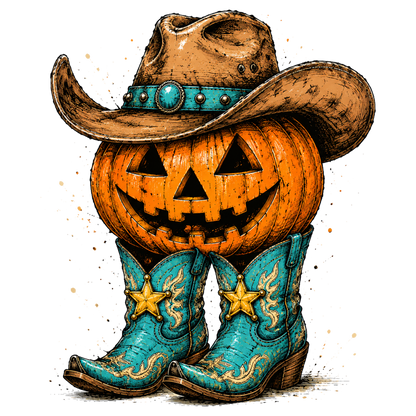 Western Halloween Pumpkin PNG  Cowboy Hat Boots Jack O Lantern
