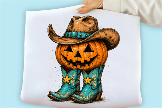 Western Halloween Pumpkin PNG Cowboy Hat Boots Jack O Lantern