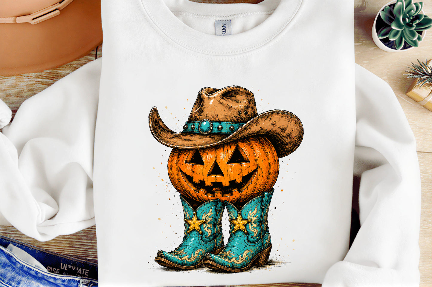 Western Halloween Pumpkin PNG  Cowboy Hat Boots Jack O Lantern