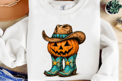 Western Halloween Pumpkin PNG  Cowboy Hat Boots Jack O Lantern