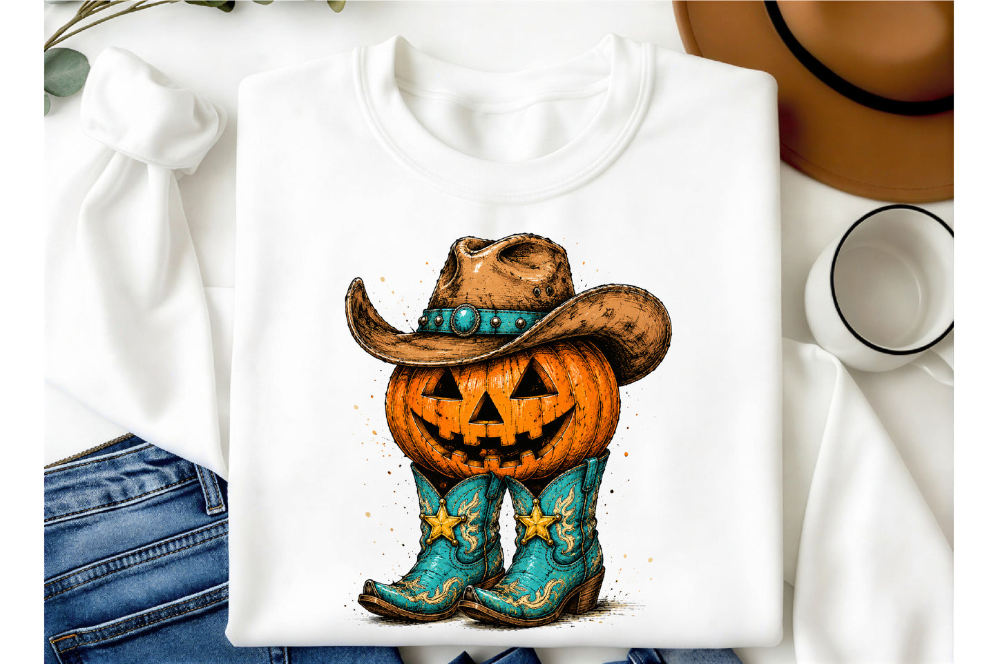 Western Halloween Pumpkin PNG  Cowboy Hat Boots Jack O Lantern