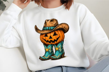 Western Halloween Pumpkin PNG  Cowboy Hat Boots Jack O Lantern