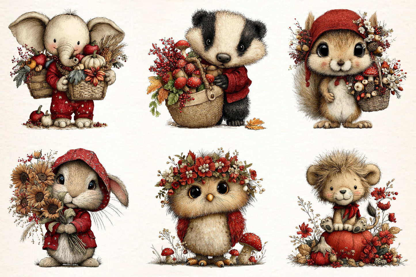 Whimsical Autumn Animal Clipart PNG | 27 PNG Fall Woodland Bundle