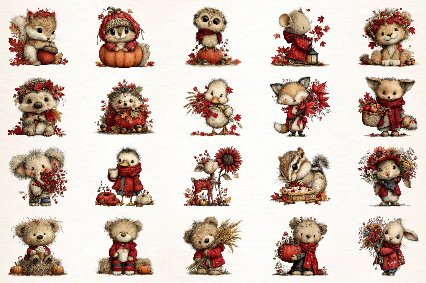 Whimsical Autumn Animal Clipart PNG | 27 PNG Fall Woodland Bundle