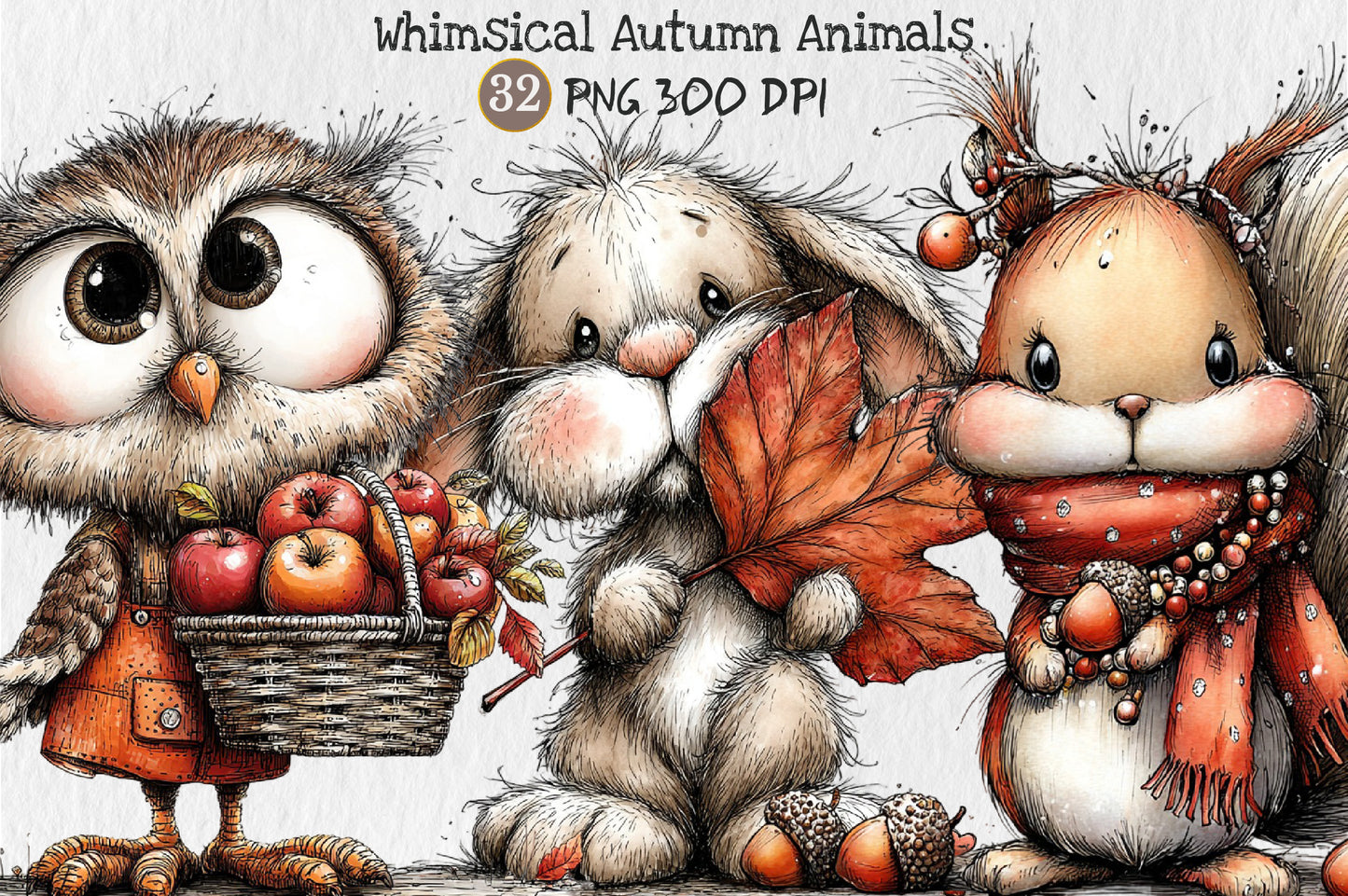 Whimsical Autumn Animals PNG Cute Fall Woodland Animal Clipart Bundle