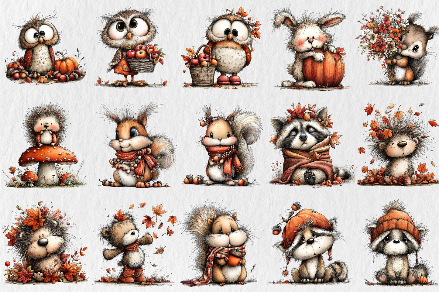 Whimsical Autumn Animals PNG Cute Fall Woodland Animal Clipart Bundle