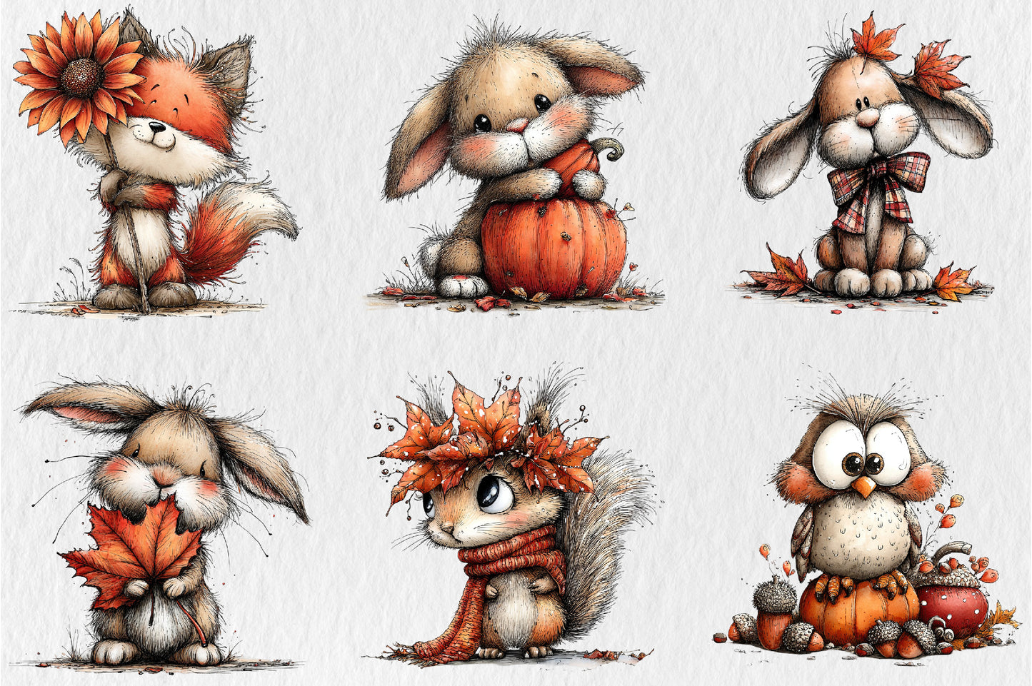 Whimsical Autumn Animals PNG Cute Fall Woodland Animal Clipart Bundle
