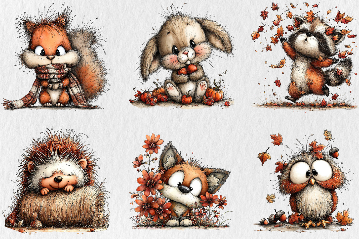 Whimsical Autumn Animals PNG Cute Fall Woodland Animal Clipart Bundle