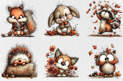 Whimsical Autumn Animals PNG Cute Fall Woodland Animal Clipart Bundle