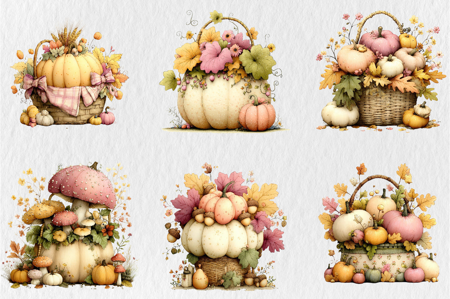 Whimsical Autumn Basket PNG Pastel Pumpkin Fall Harvest Sublimation Design