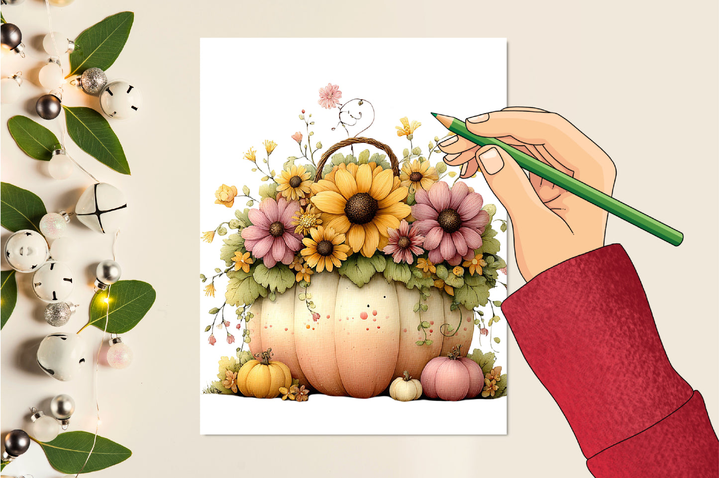 Whimsical Autumn Basket PNG Pastel Pumpkin Fall Harvest Sublimation Design