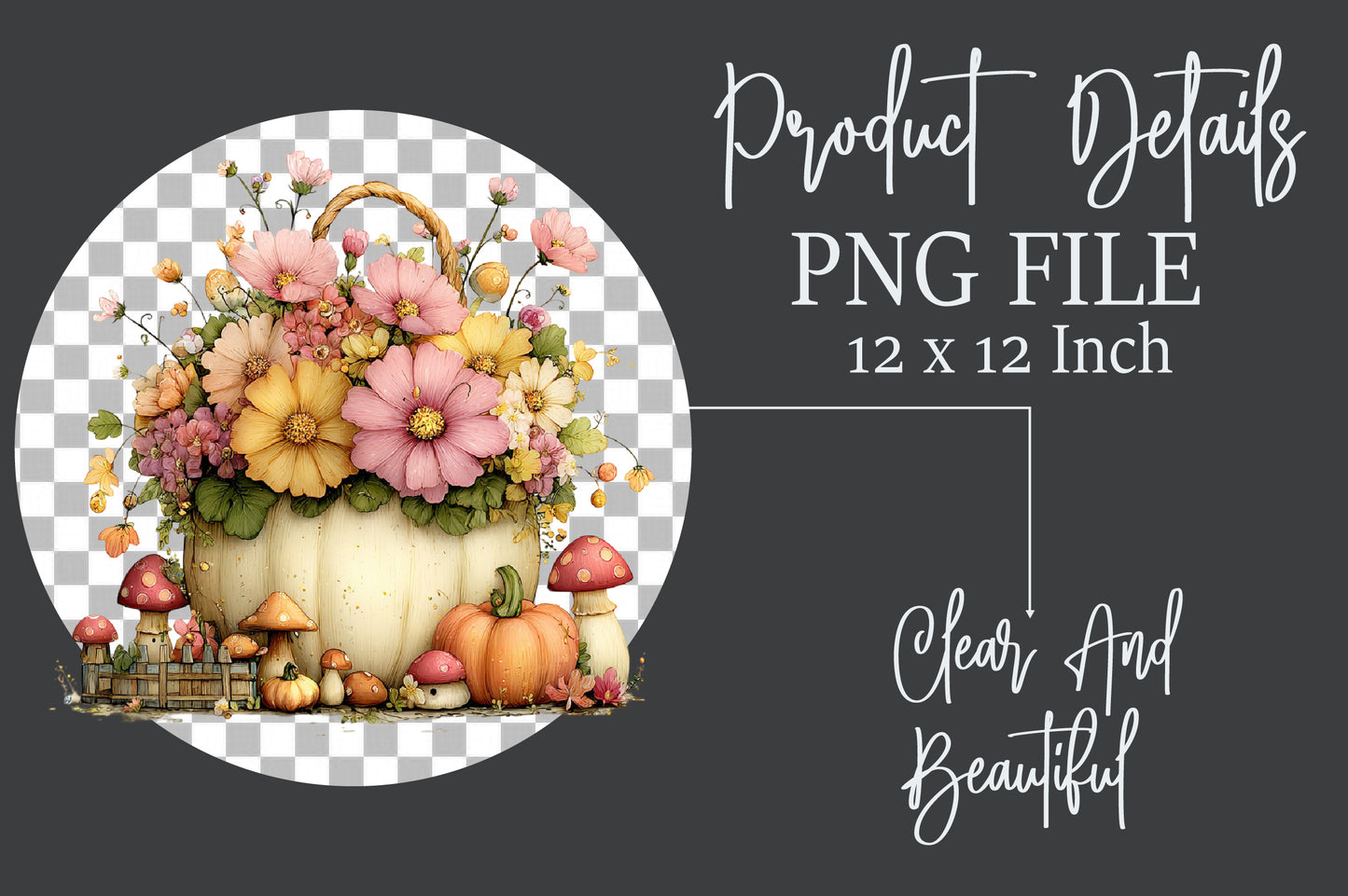 Whimsical Autumn Basket PNG Pastel Pumpkin Fall Harvest Sublimation Design