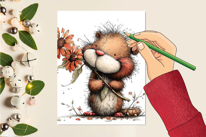 Whimsical Autumn Beaver PNG Cute Fall Beaver Animal Clipart Bundle