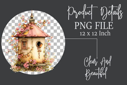 Whimsical Autumn Birdhouse PNG Fall Birds Sunflower Cottage Clipart Bundle